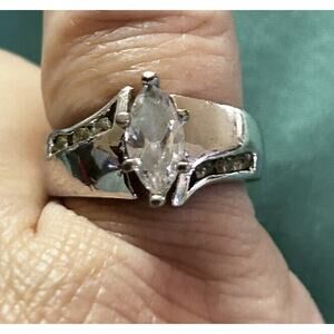 EDCO Engagement Ring Marquise Cut Silver Tone Size 6